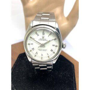 Rolex Men's Watch Oyster Perpetual 1002 Vintage 80's Silver Stainless Steel 34mm